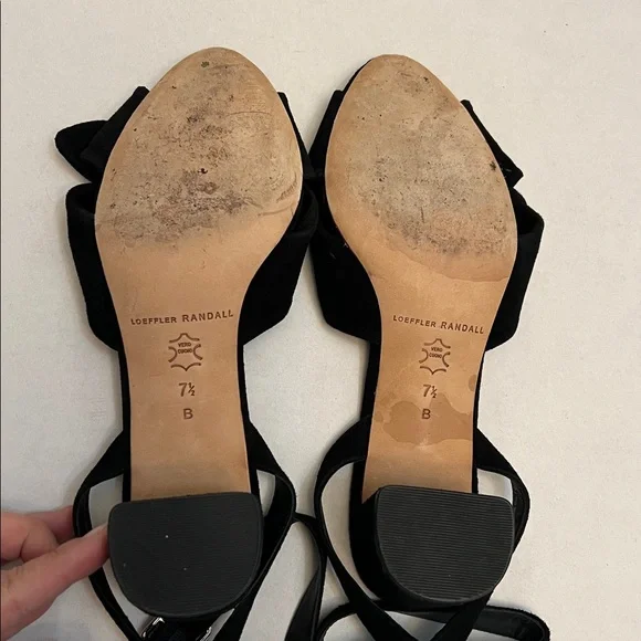 LOEFFLER RANDALL ANKLE STRAP SANDAL HEELS BLACK SUEDE WITH BOW 7.5 - Picture 9 of 12